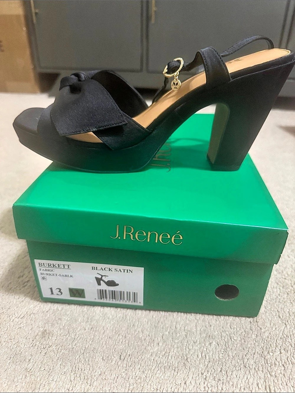 J. Renee Burkett Black & Green Peep-Toe Heels US 13 NWT